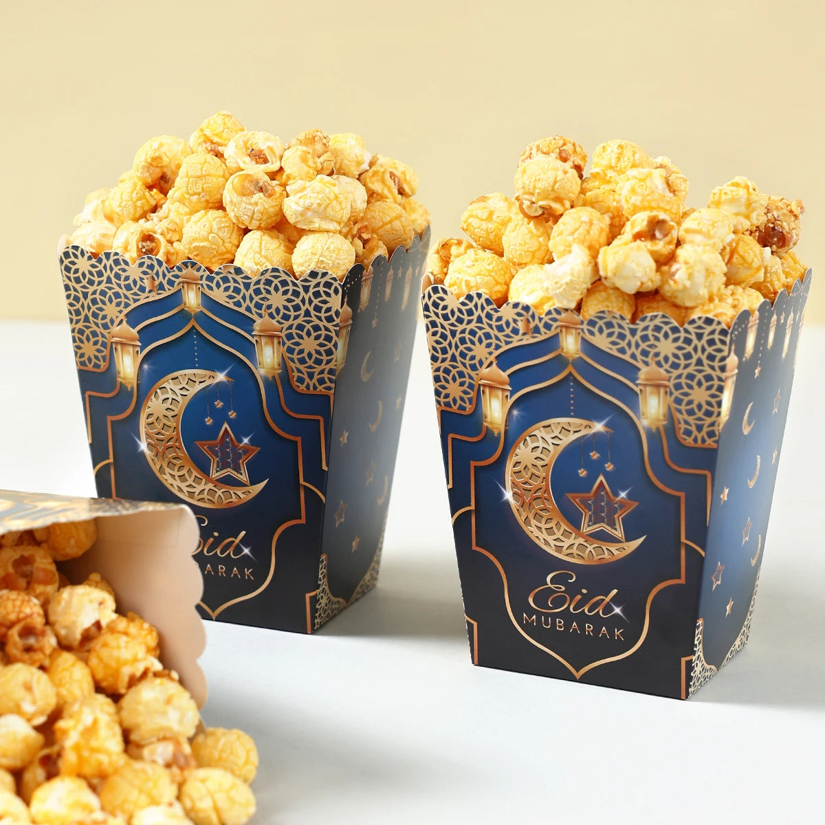 EID Popcorn Box Candy Bag Biscuit Gift Box Ramadan Decorations For Home 2025 EID Mubarak Islamic Muslim Party Decor Eid al-Fitr