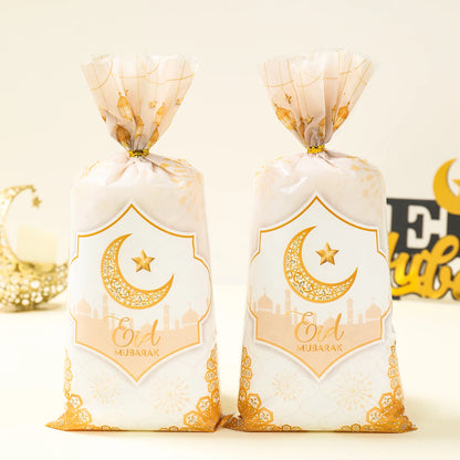 25/50/100pcs Eid Mubarak Gift Packing Bags Plastic Cookie Candy Bags  Kareem Ramadan Decor 2025 Islamic Muslim Party Supplies