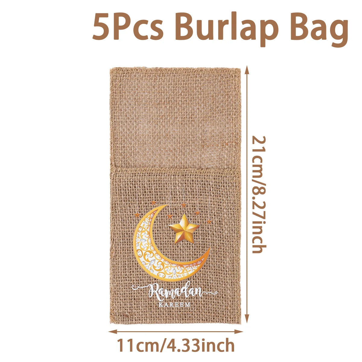 Eid Mubarak Moon Star Knife Fork Bag Ramadan Kareem Decorations For Home 2025 Islamic Muslim Party Supplies Burlap Tableware Bag