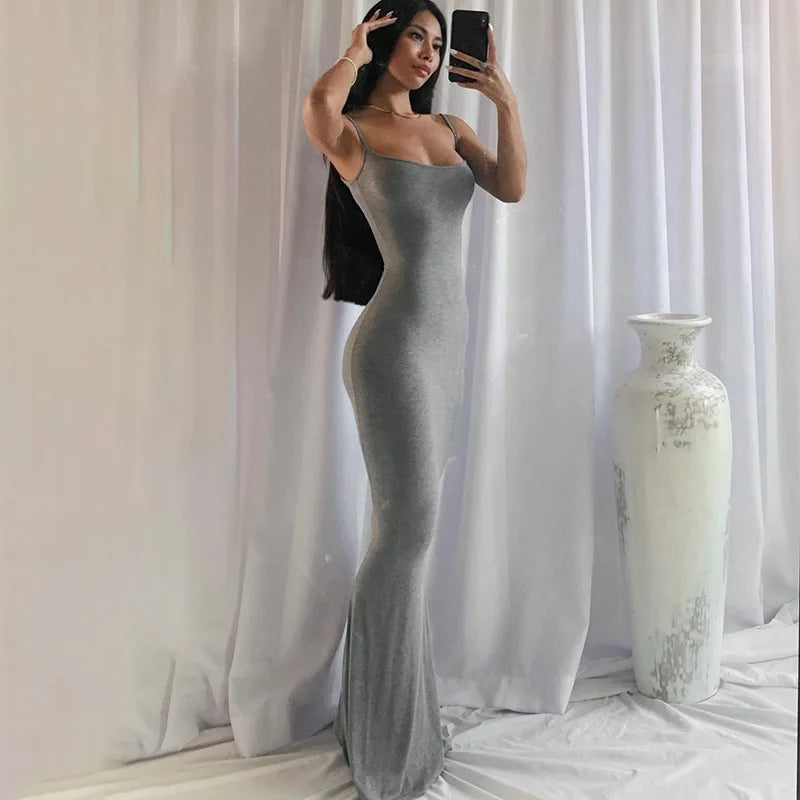 2024 Autumn Dresses For Women Sexy Spaghetti Strap Black Long Sleeve Y2k Summer Sleeveless Solid Skinny Bodycon Maxi Vestidos