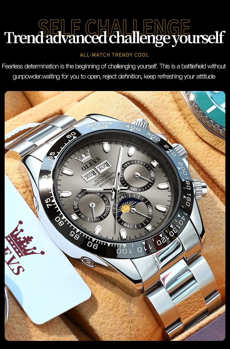 OLEVS Automatic Mechanical Watch for Men TOP Brand Original Stainless Steel Luminous Waterproof Date Man Wrist Watch Luxury Set