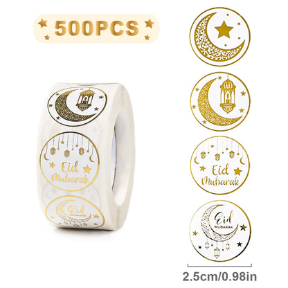 500pcs EID Mubarak Round Stickers Ramadan Kareem Decoration 2025 Islamic Muslim Party Supplies Eid Al Adha Gift Label stickers