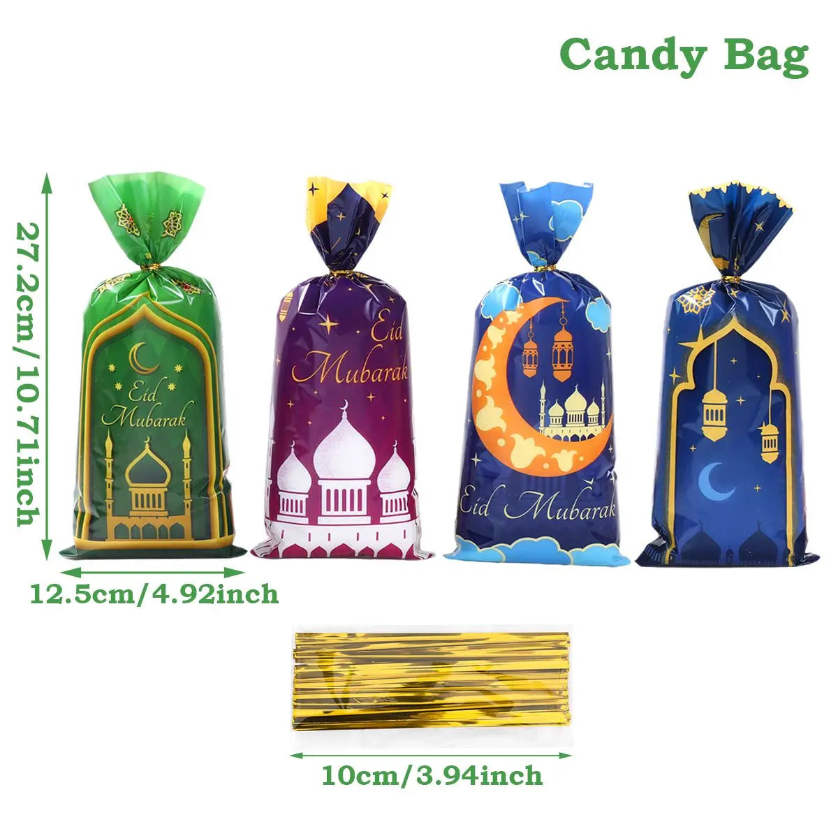 25/50/100Pcs EID Mubarak Gift Cookie Bags With Strap Candy Baking Packaging Bag 2025 Ramadan Decor Muslim Islamic Party Supplies