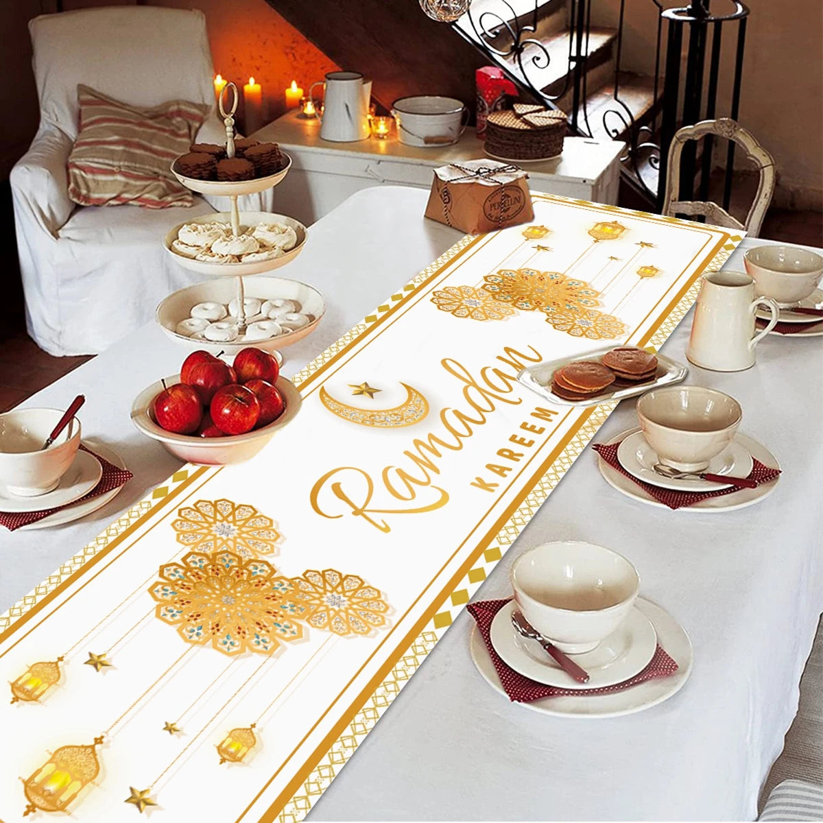 Ramadan Kareem Polyester Table Runner Ramadan Decoration For Home 2025 Islamic Muslim Party Supplies Ramadan Gift EID Al  Adha