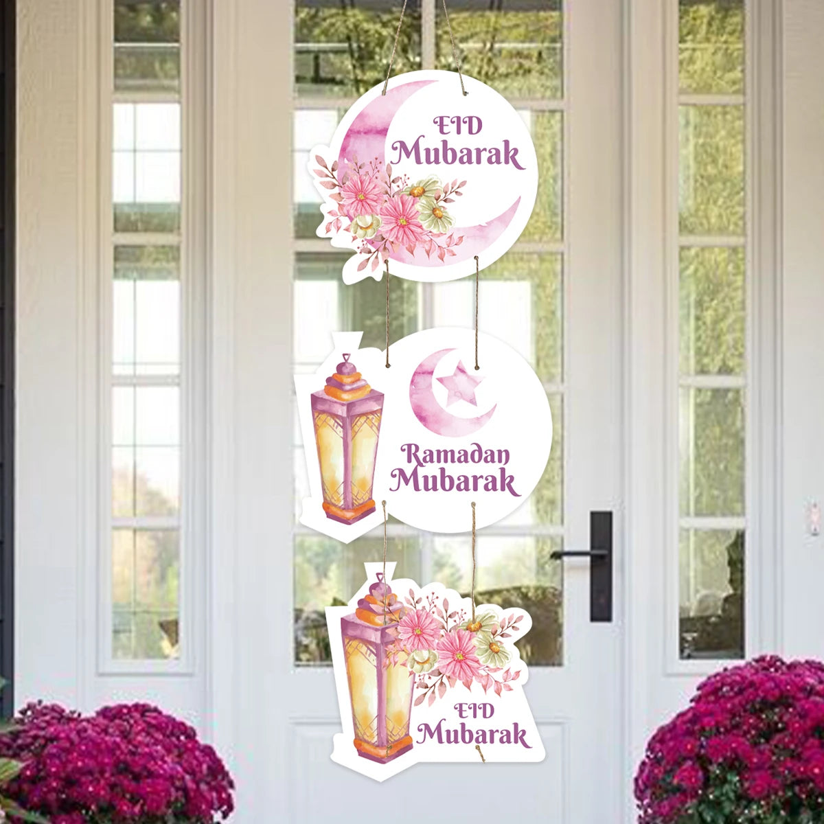 Eid Mubarak Moon Star Door Hanging Ramadan Kareem Decorations For Home 2025 Islamic Muslim Party Supplies Chandelier Wall Banner