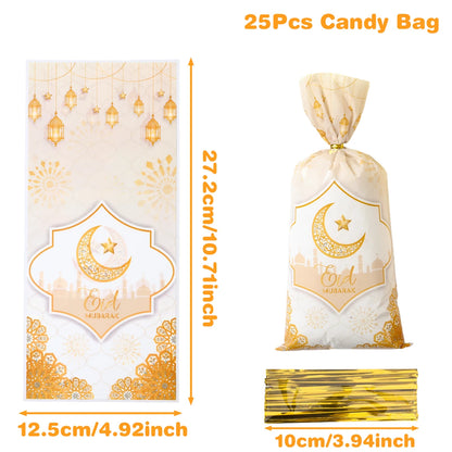 25/50/100pcs Eid Mubarak Gift Packing Bags Plastic Cookie Candy Bags  Kareem Ramadan Decor 2025 Islamic Muslim Party Supplies