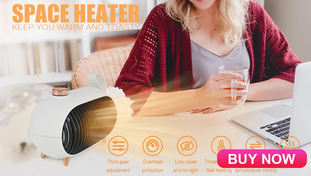 Portable Heater Electric Fan Heater Mini Radiator Desktop Warmer Machine For Winter PTC Ceramic Heating For Home Bedroom Office