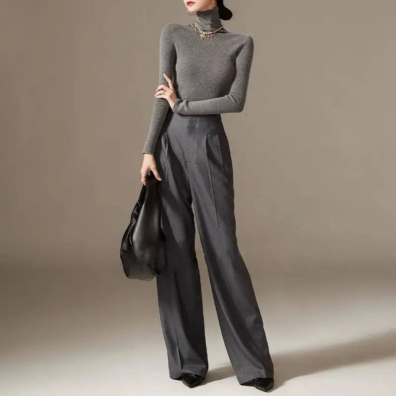 2024 Spring New Pants High Waist Wide Leg Pants Draping Effect Tight Waist Long Pants High-Looking Slide Suit or Women