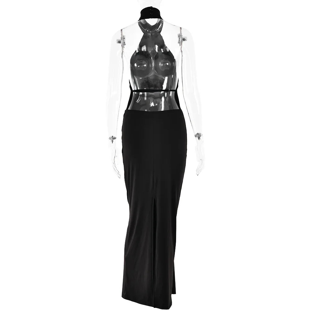 Mozision Irregular Backless Bodycon Sexy Maxi Dress For Women Spring Summer New Turtleneck Sleeveless Club Party Long Dress