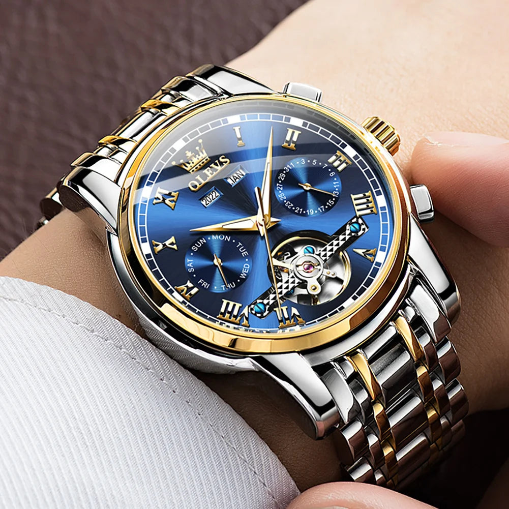 OLEVS Top Brand Men's Watches waterproof Fully Automatic Mechanical Watch Calendar Week Hollow Out Luminous Male Wristwatch