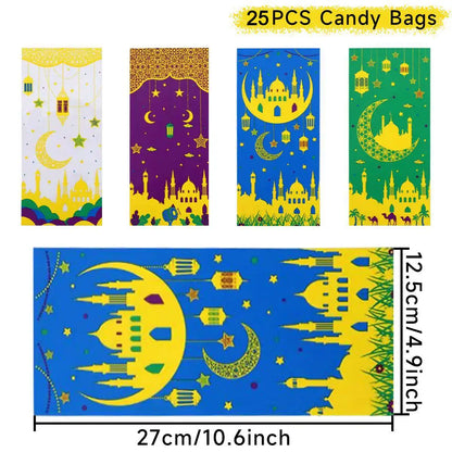 25/50/100pcs Eid Mubarak Gift Packing Bags Plastic Cookie Candy Bags  Kareem Ramadan Decor 2025 Islamic Muslim Party Supplies