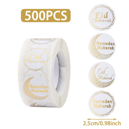 500pcs EID Mubarak Round Stickers Ramadan Kareem Decoration 2025 Islamic Muslim Party Supplies Eid Al Adha Gift Label stickers