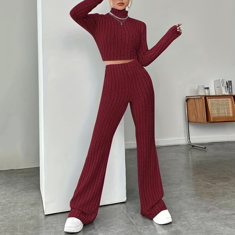 Beige Western Style Knitted Fashion Suit Women New Korean Split Black Sweaters Wide Leg Pants Lady Casual Two-piece Sets