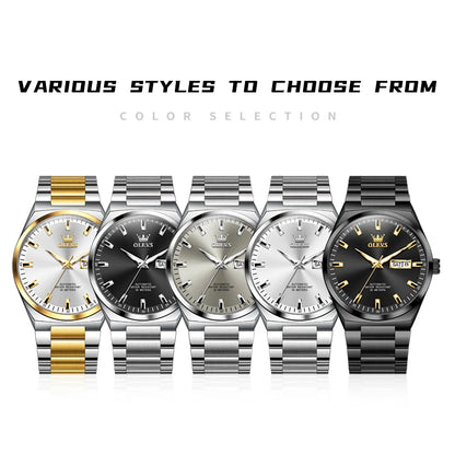 OLEVS Automatic Mechanical Wristwatch for Men Stainless Steel Classic Dual Calendar Business Man Watch Luxury Brand Men's Watch