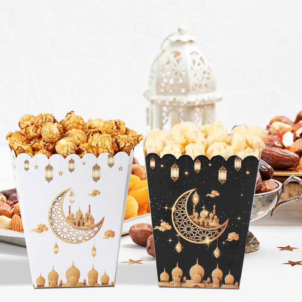 EID Popcorn Box Candy Bag Biscuit Gift Box Ramadan Decorations For Home 2025 EID Mubarak Islamic Muslim Party Decor Eid al-Fitr