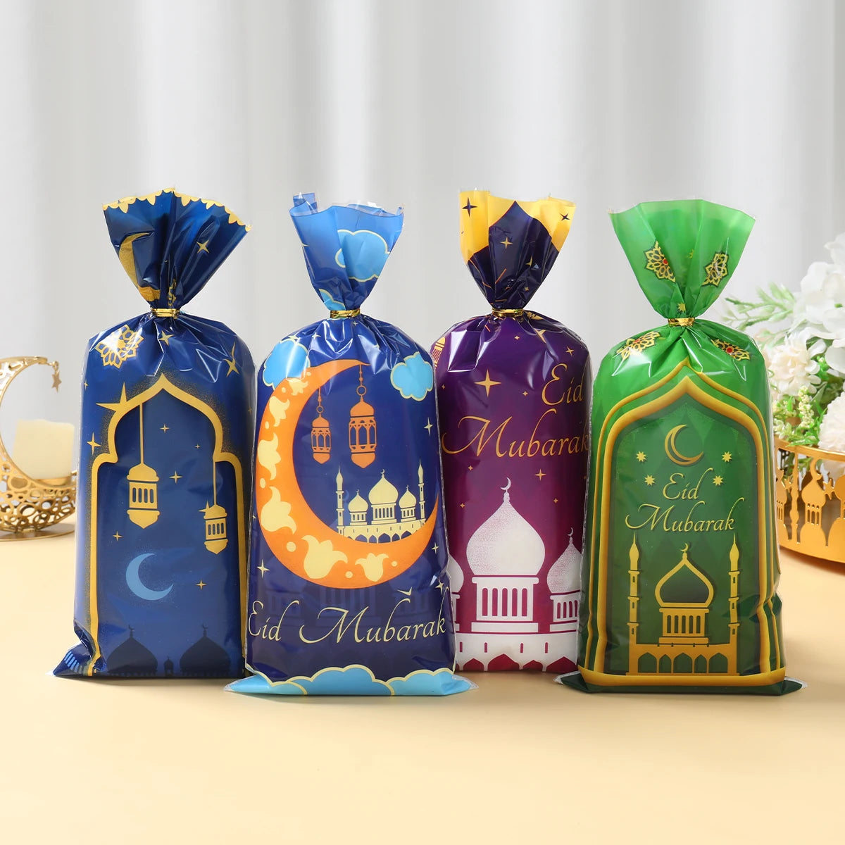 25/50/100pcs Eid Mubarak Gift Packing Bags Plastic Cookie Candy Bags  Kareem Ramadan Decor 2025 Islamic Muslim Party Supplies