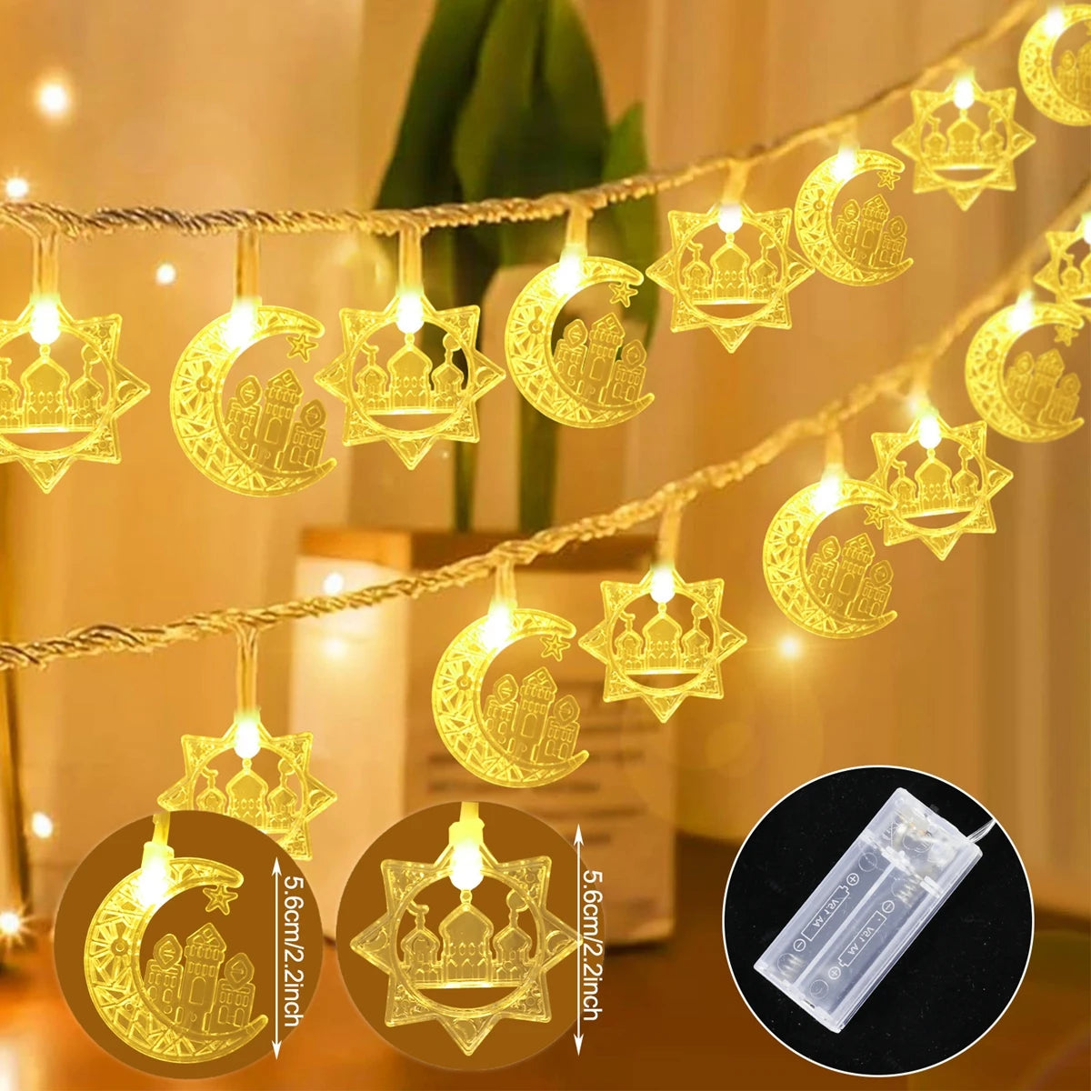 Moon Star Eid Mubarak String Light 2025 Ramadan Decoration For Home Ramadan Kareem Islam Muslim Party Decor Eid Al Adha Gifts