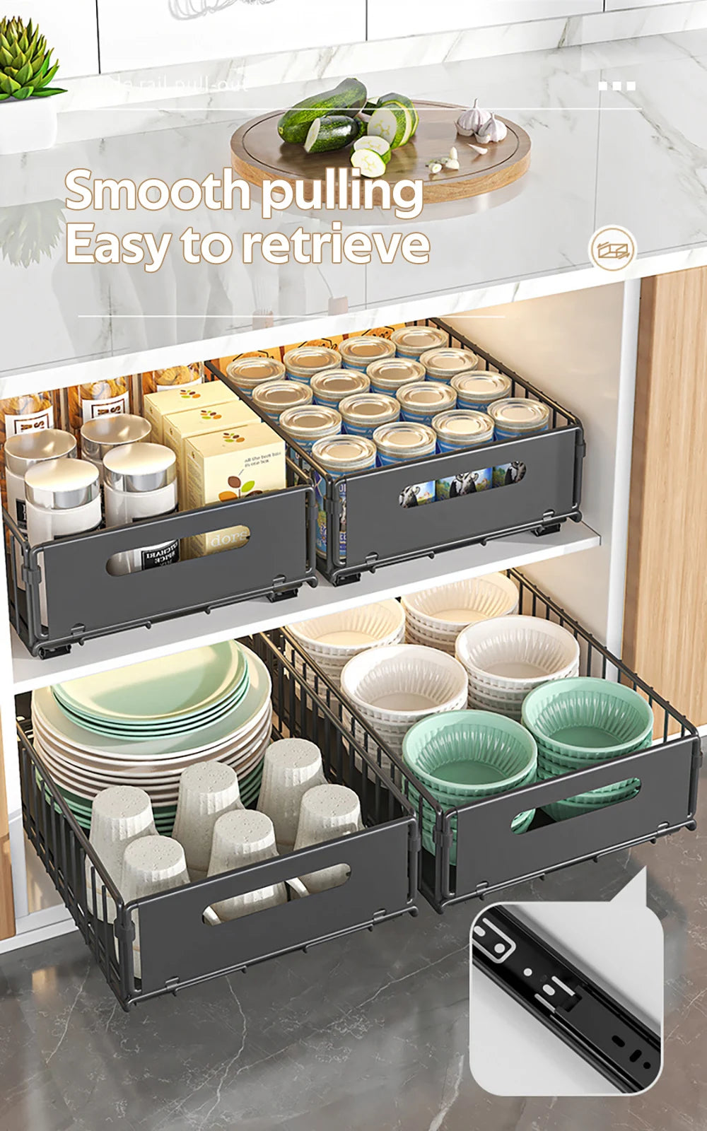 Kitchen Storage Rack Pull Out Cabinet Organizer Slide Drawer Storage Tray Seasoning Bottle Spice Storage Rack Kitchen Organizer