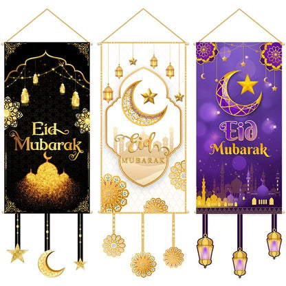 Ramadan Kareem Hanging Flag Ramadan Decoration For Home 2025 EID Mubarak Muslim Islamic Festival Party Supplies Eid Al-fitr Gift