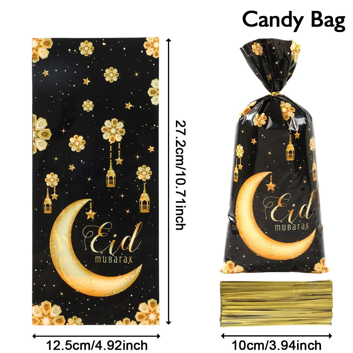 25/50/100Pcs EID Mubarak Gift Cookie Bags With Strap Candy Baking Packaging Bag 2025 Ramadan Decor Muslim Islamic Party Supplies