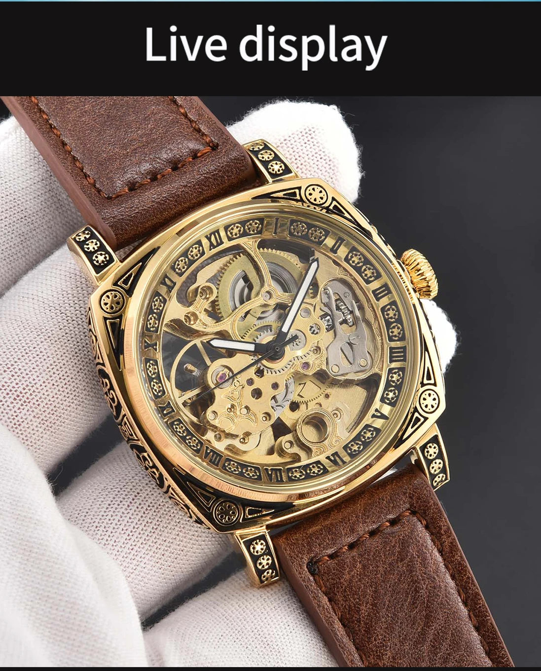 men watches 2024   retro style automatic watch for men skeleton carve waterproof leather no logo watch free shipping items