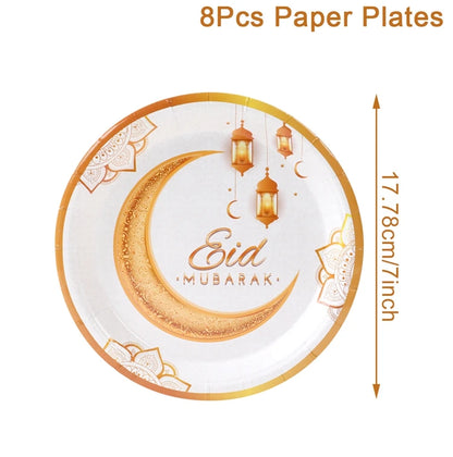 Eid Mubarak Tableware Set Ramadan Decoration 2025 For Home Ramadan Kareem Eid Al Adha Gifts Islamic Muslim Party Decoration