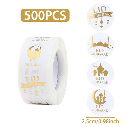 500pcs EID Mubarak Round Stickers Ramadan Kareem Decoration 2025 Islamic Muslim Party Supplies Eid Al Adha Gift Label stickers