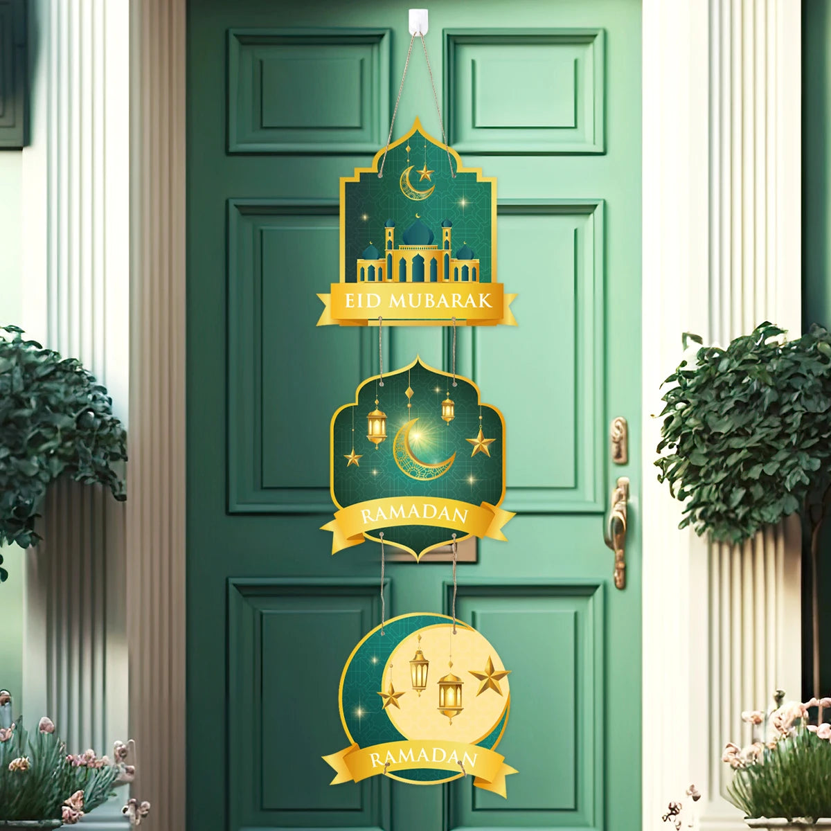 Eid Mubarak Moon Star Door Hanging Ramadan Kareem Decorations For Home 2025 Islamic Muslim Party Supplies Chandelier Wall Banner