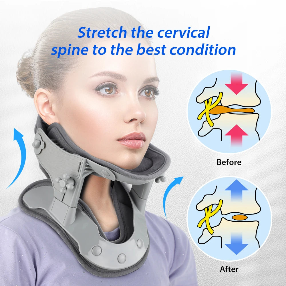 Neck Correction Repair Collar Hot Compress Cervical Traction Apparatus Kit Cervical Spine Massager Relieve Pain Heat Treatment