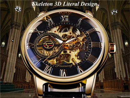 Forsining 99S Luxury Automatic Classic Transparent Mechanical Leather Strap Golden Bridge Skeleton hot selling Men Watch Clock