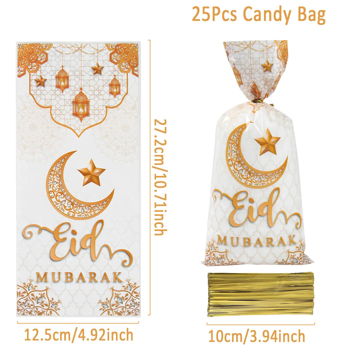 25/50/100pcs Eid Mubarak Gift Packing Bags Plastic Cookie Candy Bags  Kareem Ramadan Decor 2025 Islamic Muslim Party Supplies