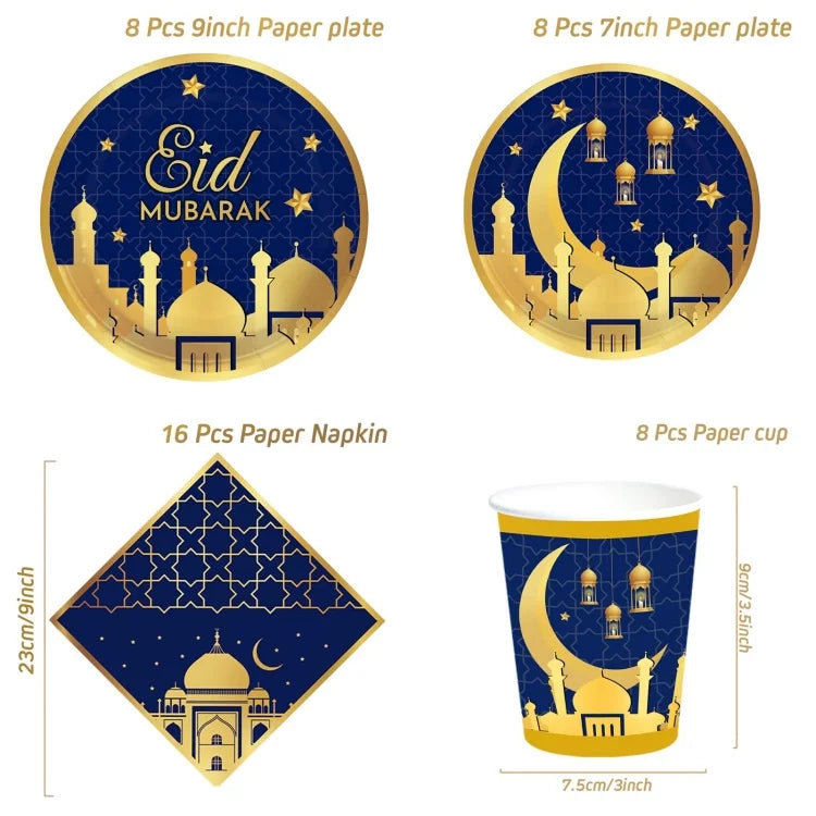 Eid Mubarak Tableware Set Ramadan Decoration 2025 For Home Ramadan Kareem Eid Al Adha Gifts Islamic Muslim Party Decoration