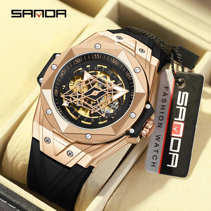 SANDA Luxury Tourbillon Men's Mechanical Watch Fashion Skeleton Automatic Clock Waterproof Sports Men's Watch Reloj Hombre