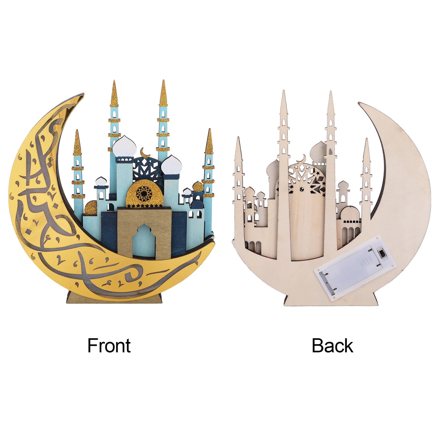 EID Mubarak LED Light Wooden Moon Mosque Table Ornaments Ramadan Decor Night Lights 2025 Islam Muslim Party Decoration Supplies