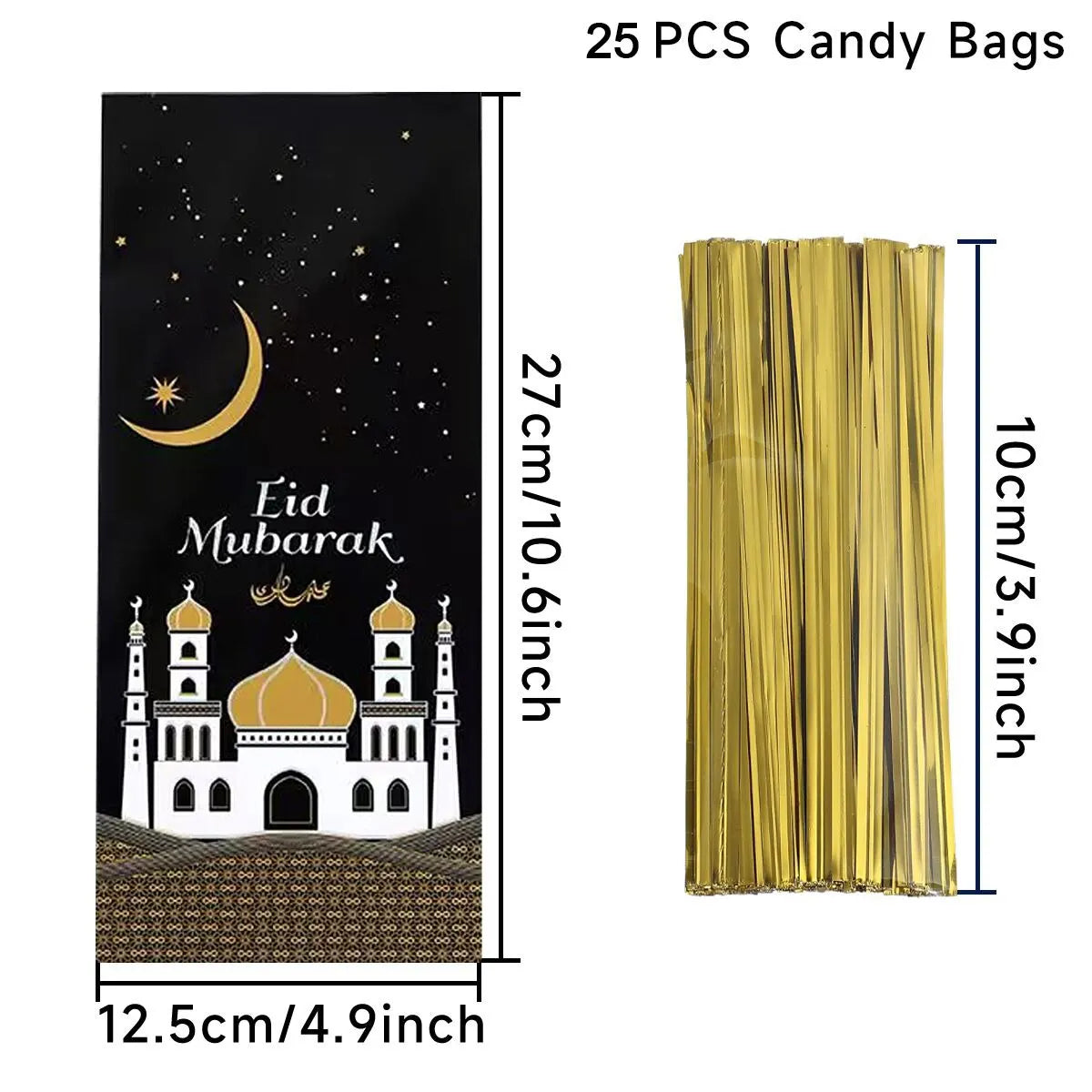 25/50/100pcs Eid Mubarak Gift Packing Bags Plastic Cookie Candy Bags  Kareem Ramadan Decor 2025 Islamic Muslim Party Supplies