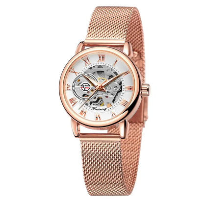 Fashion Montre Femme Forsining Women's Watch Rose Gold Stailess Steel Case Skeleton Womens Mechanical Hand Wind Ladies Wrist