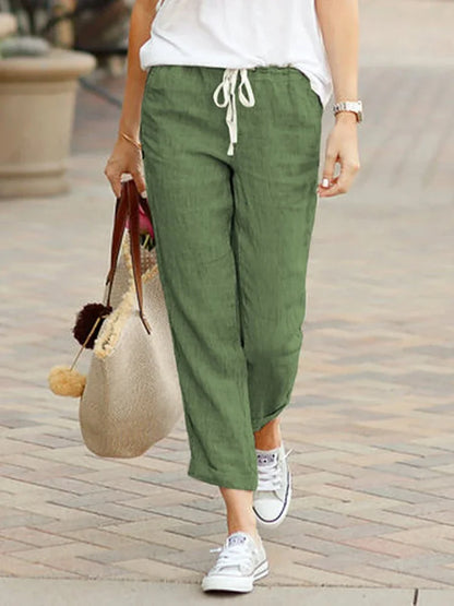 Women Pants Cotton Linen Wide Leg JYFS-1616 Summer Elastic Waist Drawstring Solid Loose Female Trousers