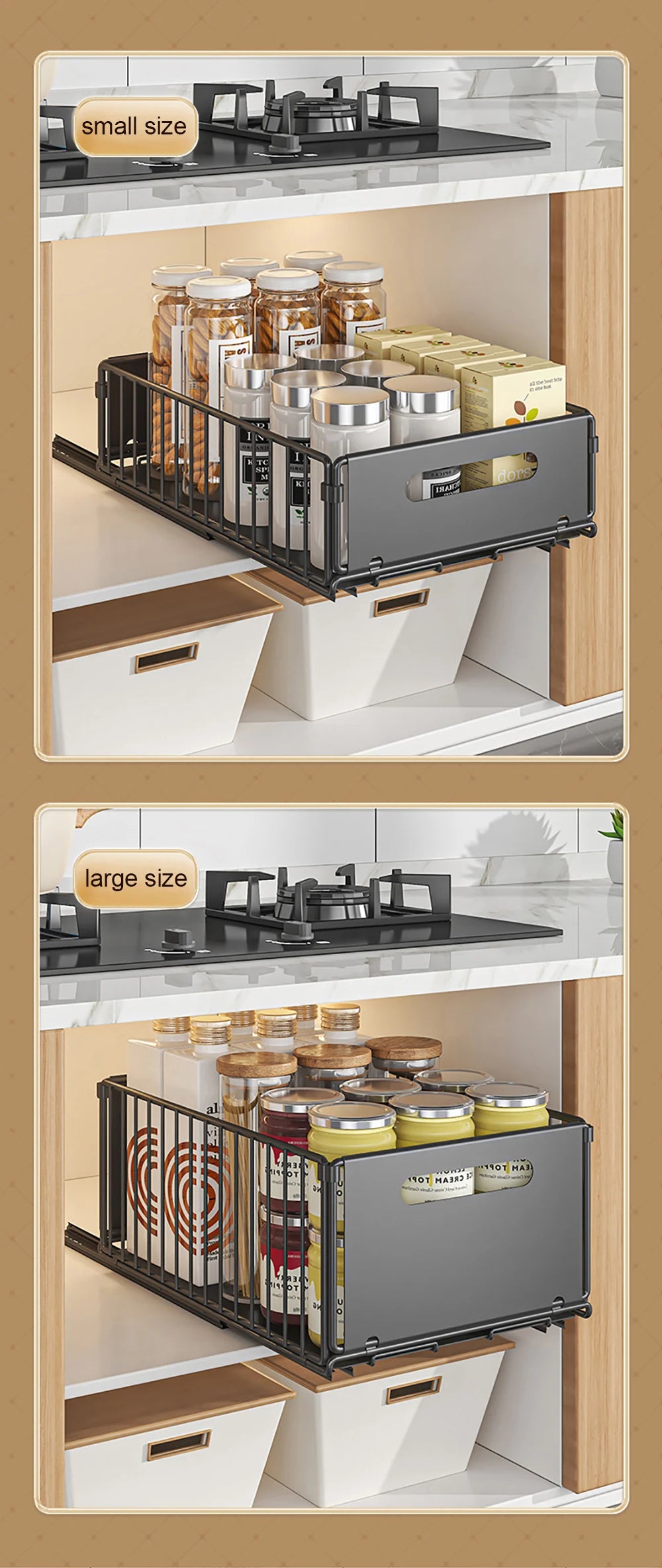 Kitchen Storage Rack Pull Out Cabinet Organizer Slide Drawer Storage Tray Seasoning Bottle Spice Storage Rack Kitchen Organizer