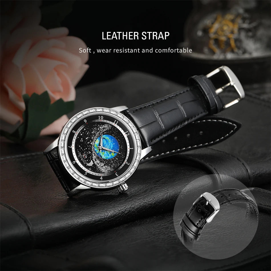 FORSINING Watch for Men Original Diamond Rotational Starry Sky Moon Phase Automatic Mechanical Leather Strap Men's Watch Reloj