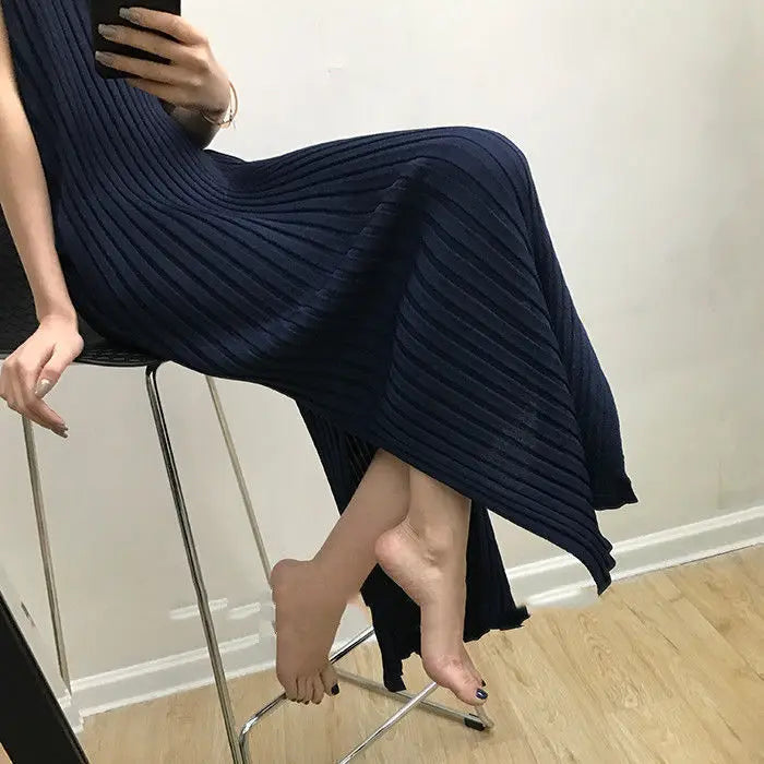 Spring Summer Casual Harajuku Sweater Dress Women Solid Loose V-neck Side Slit Ribbed Knit Long Dresses Party Vestido Feminino