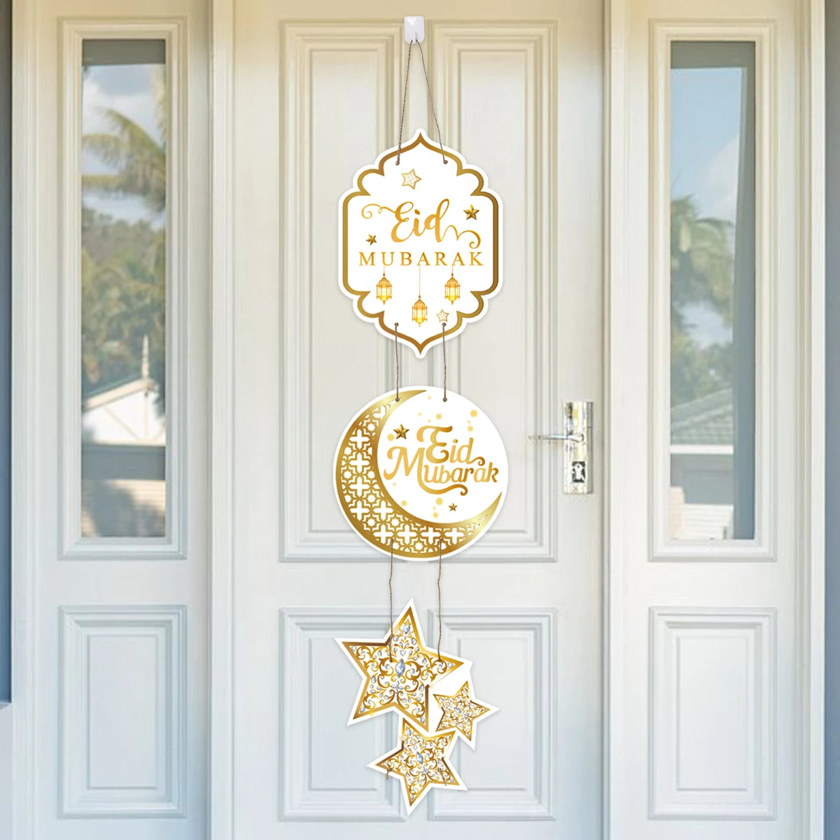 Eid Mubarak Moon Star Door Hanging Ramadan Kareem Decorations For Home 2025 Islamic Muslim Party Supplies Chandelier Wall Banner