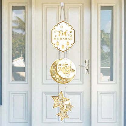 Eid Mubarak Moon Star Door Hanging Ramadan Kareem Decorations For Home 2025 Islamic Muslim Party Supplies Chandelier Wall Banner