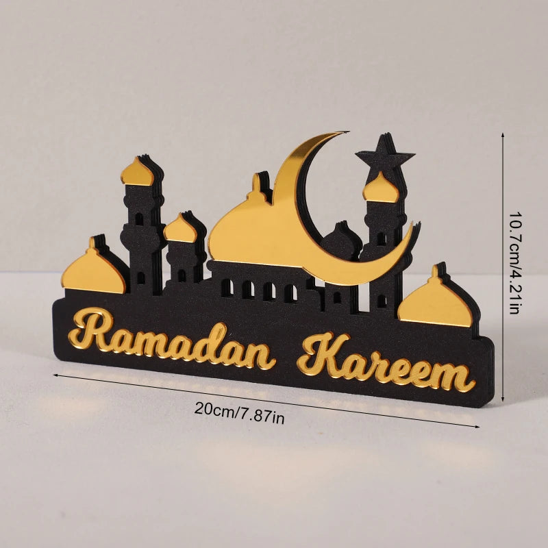 2025 Ramadan Table Ornament Wooden Acrylic Eid Mubarak Moon Star Castle DIY Home Table Decoration Islamic Muslim Party Gifts