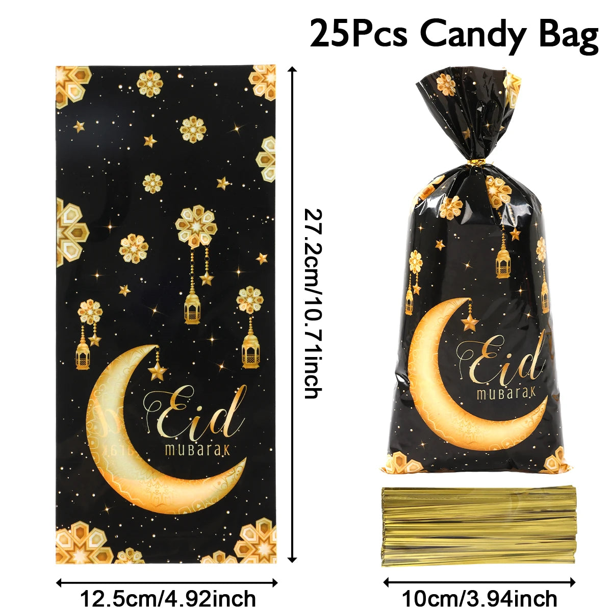 25/50/100pcs Eid Mubarak Gift Packing Bags Plastic Cookie Candy Bags  Kareem Ramadan Decor 2025 Islamic Muslim Party Supplies