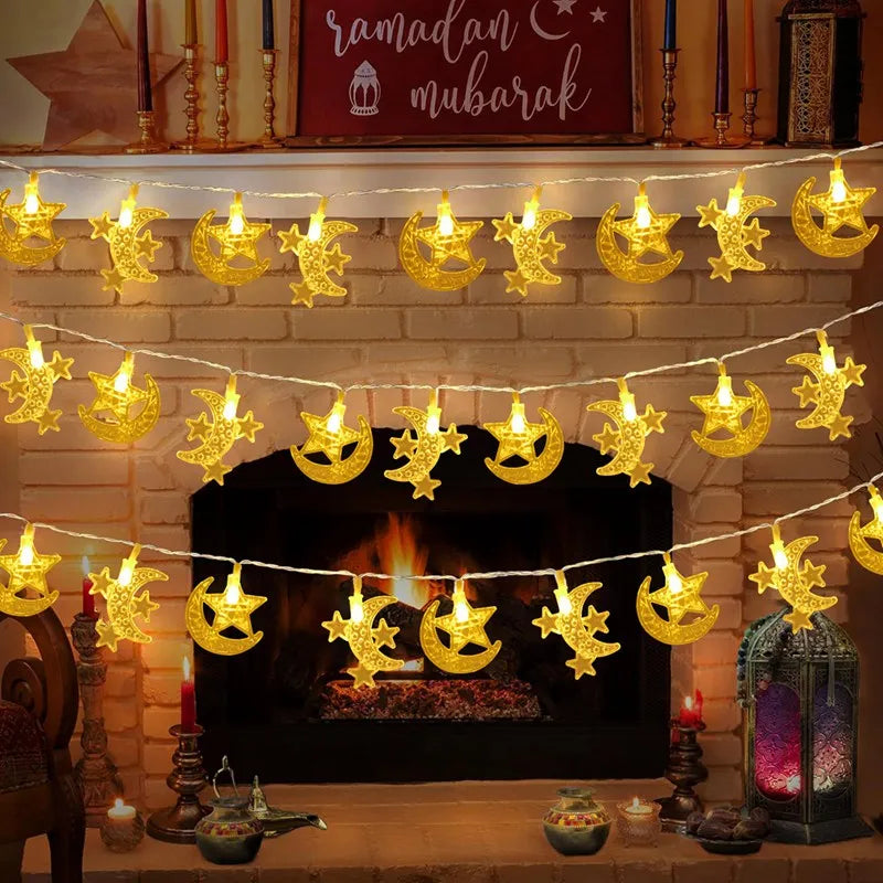 Moon Star Eid Mubarak String Light 2025 Ramadan Decoration For Home Ramadan Kareem Islam Muslim Party Decor Eid Al Adha Gifts