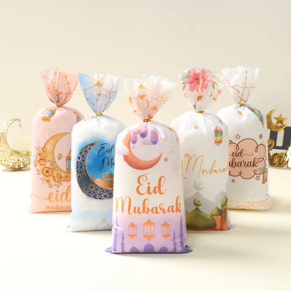 25/50/100pcs Eid Mubarak Gift Packing Bags Plastic Cookie Candy Bags  Kareem Ramadan Decor 2025 Islamic Muslim Party Supplies