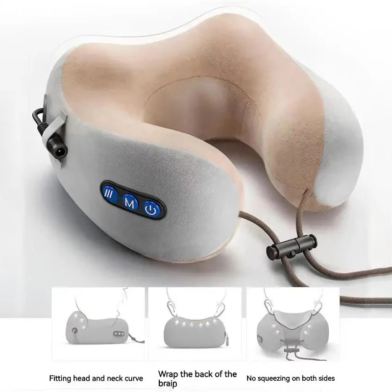 Electric Neck Massage Pillow U-shaped and Fits the Neck Adjustable Heating to Massage and Relax Durable Memory Cotton