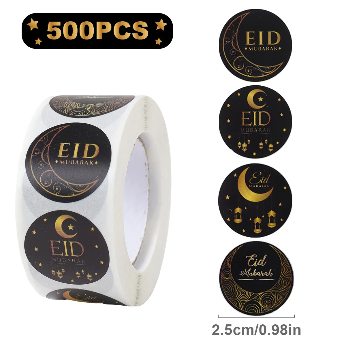 500pcs EID Mubarak Round Stickers Ramadan Kareem Decoration 2025 Islamic Muslim Party Supplies Eid Al Adha Gift Label stickers