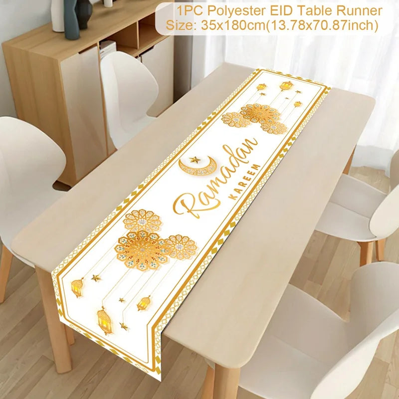 Ramadan Kareem Polyester Table Runner Ramadan Decoration For Home 2025 Islamic Muslim Party Supplies Ramadan Gift EID Al  Adha