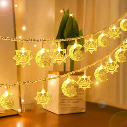 Moon Star Eid Mubarak String Light 2025 Ramadan Decoration For Home Ramadan Kareem Islam Muslim Party Decor Eid Al Adha Gifts